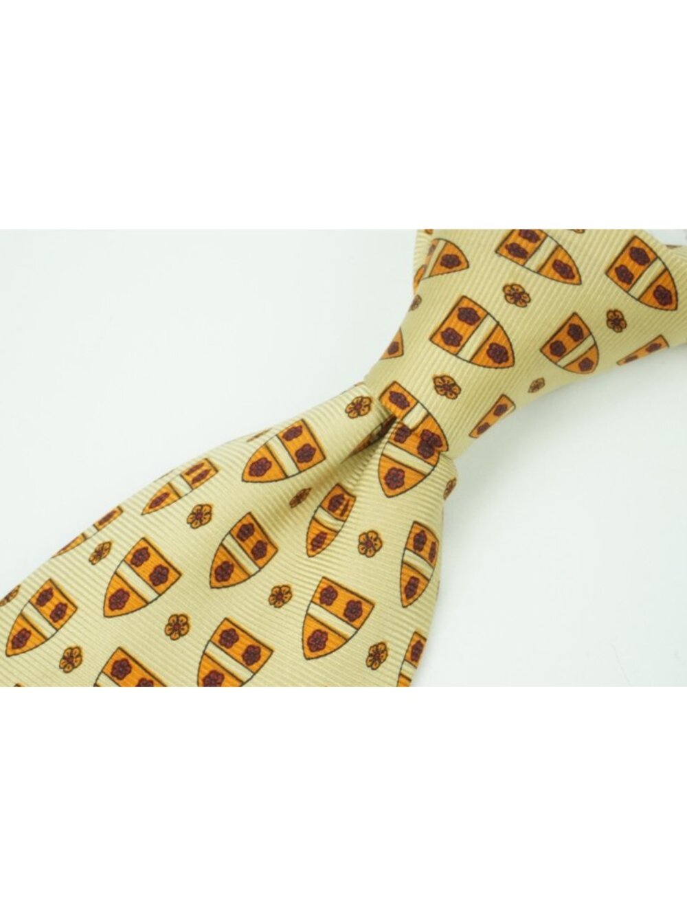 Etro Pale Yellow Tangerine Shield Floral 100% Silk Tie